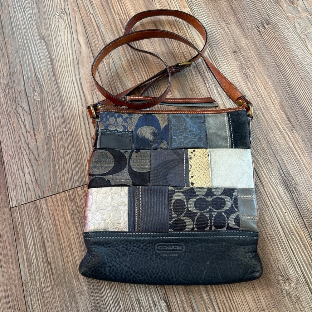 Coach Patchwork Shoulder Bag in Brown, Black, Cream & Gold Accents